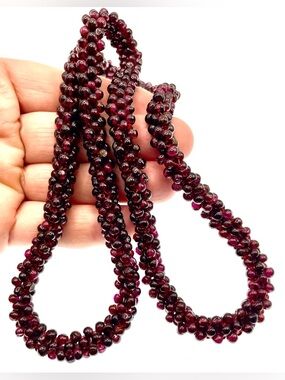 Vintage Deep Garnet Red Stone Beaded Endless Cluster Necklace 26”